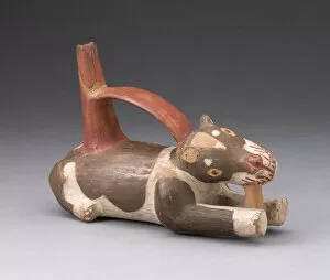 Bone Collection: Single Spout and Bridge Vessel in the Form of a Dog Gnawing a Bone, A.D. 700 / 1000