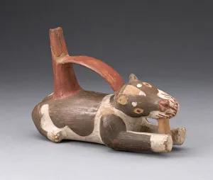 Bone Collection: Single Spout and Bridge Vessel in the Form of a Dog Gnawing a Bone, A.D. 700 / 1000