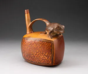 Rectangular Prints: Single Spout Rectangular Vessel with Sculpted Frog and Textile-like Motifs