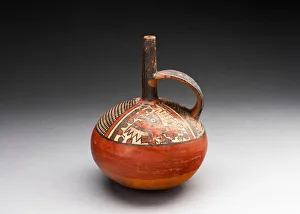 Ceramic And Pigment Prints: Single-Spout Vessel Depicting an Abstracted Figure and Net Pattern, 180 B. C. / A. D. 500