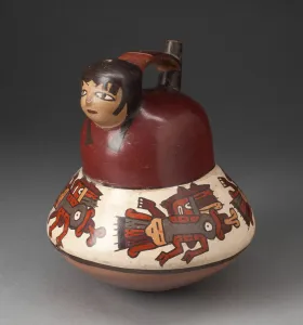Female Likeness Prints: Single Spout Vessel in the Form of a Female with Abstract Insects in Lower Row, 180 B. C