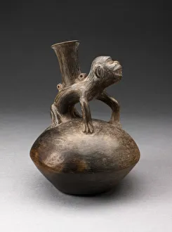 On Top Of Prints: Single-Spout Vessel with a Monkey Standing on Top, A. D. 1200 / 1470. Creator: Unknown
