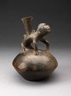 Chimu Gallery: Single-Spout Vessel with a Monkey Standing on Top, A.D. 1200 / 1470. Creator: Unknown