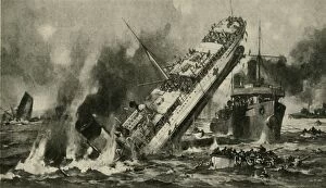 Passenger Ship Gallery: The sinking of the Anglia, First World War, 17 November 1915, (c1920)