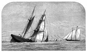 Shipwrecked Prints: Sinking of a collier off Lowestoft - the yacht Violet at hand, 1873. Creator: Unknown