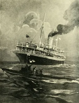 Submarine Prints: The sinking of the Falaba, First World War, 28 March 1915, (c1920). Creator: Cecil King