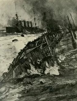 Battleship Gallery: The sinking of HMS Aboukir, First World War, 22 September 1914, (c1920). Creator: Charles Dixon