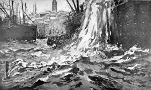 Merchant Navy Gallery: Sinking of the Merchant Ship Stamboul, Istanbul Harbour. May 25th 1915
