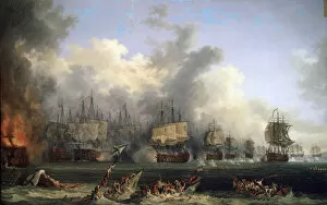 The Sinking of the Russian Battleship St. Evstafius in the naval Battle of Chesma, 1771