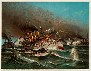 Sinking of Russian cruiser Varyag at Battle of Chemulpo Bay, 1904. Artist: Anonymous Sinking of Russian cruiser Varyag at Battle of Chemulpo Bay, 1904. Artist: Anonymous