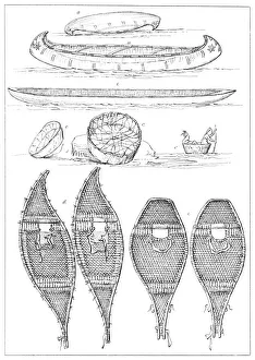 Chippewa Prints: Sioux canoes and Chippewa snowshoes, 1841. Artist: Myers and Co