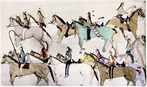 Buffalo Prints: Sioux warriors at Custers Last Stand, 1876, (c1900). Artist: Adam Bad Heart Buffalo