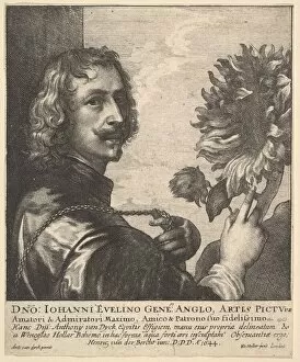 Anthony Van Collection: Sir Anthony van Dyck with a sunflower, 1644. Creator: Wenceslaus Hollar