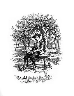 Sir Isaac Collection: Sir Isaac Newton under the apple tree, (20th century)