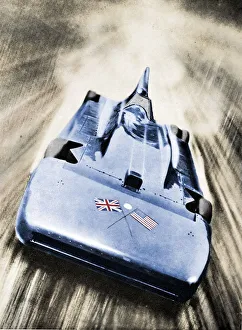 Campbell Prints: Sir Malcolm Campbell at high speed in `Blue Bird`, 1935