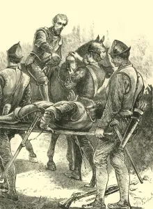 Stretcher Collection: Sir Philip Sidney at Zutphen, 1586, (1890). Creator: Unknown
