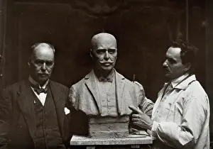 1926 Prints: Sir Ronald Ross standing next to a bust of himself