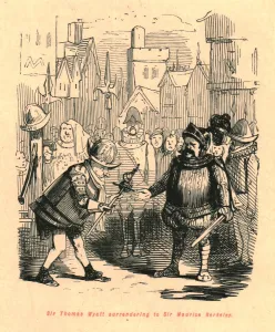 Leech Prints: Sir Thomas Wyatt surrendering to Sir Maurice Berkeley, 1897. Creator: John Leech