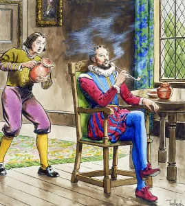 Adventurer Prints: Sir Walter Raleigh smoking a pipe, (c1900). Artist: Trelleek