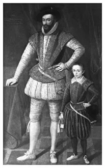 Sir Walter Raleigh and his son, 1602, (1896)