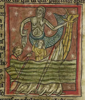 Bestiary Prints: Siren enchants sailors, 1230-1240. Creator: Unknown