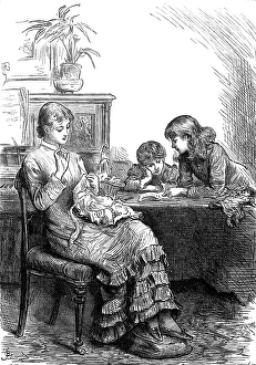 Needlewoman Prints: She had made her sisters pinafores when they were younger... 1880. Creator: Joseph Swain