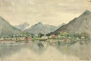 Sitka from the Islands, Showing Russian Castle, 1888. Creator: Theodore J. Richardson