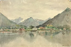 Theodore J Prints: Sitka from the Islands, Showing Russian Castle, 1888. Creator: Theodore J. Richardson