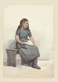 Hendrik Valkenburg Prints: Sitting girl with papers on your lap, 1836-1896. Creator: Hendrik Valkenburg