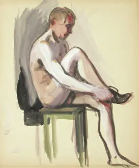 Getting Ready Prints: Sitting naked, c1910s. Creator: Verner Thome