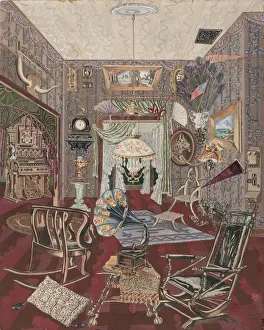 Peacock Feather Prints: Sitting Room, 1935 / 1942. Creator: Perkins Harnly