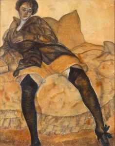 Undergarments Prints: A sitting woman, c. 1918. Artist: Grigoriev, Boris Dmitryevich (1886-1939)