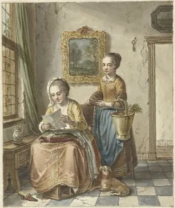Laquy Willem Joseph Prints: Sitting woman with maid, reading a letter, 1748-1798. Creator: Willem Joseph Laquy