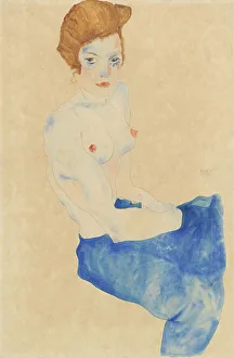 Gemeentemuseum Den Haag Prints: Sitting young woman, half nude with blue skirt (Wally Neuzil)