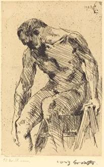 Corinth Lovis Prints: Sitzender Mannlicher Akt (Seated Male Nude), 1908. Creator: Lovis Corinth