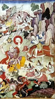 Mughal School Gallery: Siva Destroys the Demon and Haka, Harivamsa manuscript, Mughal School, c1590