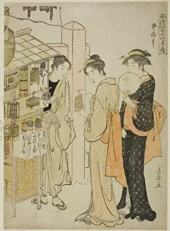 Market Stall Collection: The Sixth Month (Kazemachizuki), from the series 'Fashionable Monthly Visits to Sacred... c. 1784