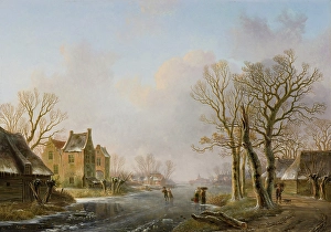 Skaters on a Frozen River, Dordrecht, 1849. Creator: Willem de Klerk