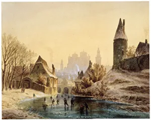 Skating Rink on a River, 1855. Artist: Anton Doll
