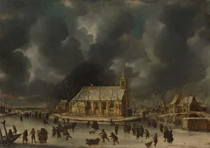 Sledging Prints: Skating at Sloten, near Amsterdam. Creator: Jan Abrahamsz Beerstraten