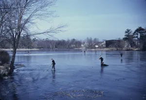 Ice Hockey Prints: Skating, vicinity of Brockton, Mass. 1940. Creator: Jack Delano