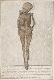 Rogers Prints: Skeleton of boy found in the vault at St Botolph, Aldgate, London, 1742