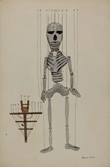 Halloween Prints: Skeleton Marionette, c. 1936. Creator: George File