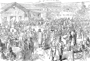 Sketch in the Austrian camp at Bruck: evening amusements, 1871. Creator: Unknown