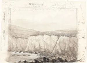 Sketch of Boats near a Cliff, mid 19th century. Creator: Unknown Sketch of Boats near a Cliff, mid 19th century. Creator: Unknown