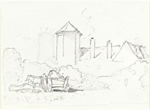 Sketch of Buildings with Cart and Horses in Foreground. Creator: John Sell Cotman
