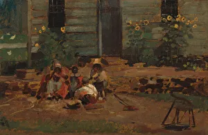 Sunflower Prints: Sketch of a Cottage Yard, c. 1876. Creator: Winslow Homer