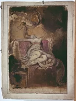 Heinrich Fussli Gallery: Sketch for Dido on the Funeral Pyre (recto); Erotic Sketch of Man and Woman (verso), c. 1781