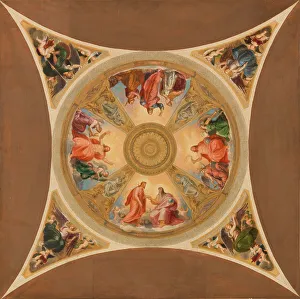 Cupola Prints: Sketch for the dome the church of Saint-Roch in Paris, c.1859. Creator: Adolphe Roger