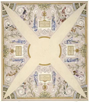 Luc Olivier Merson Prints: Sketch for the festival staircase at the Hotel de Ville in Paris: June